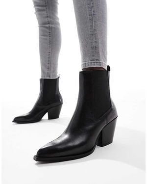 OFF THE HOOK Marlow Western Leather Ankle Boots - Black