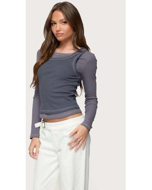 Edikted Zane Contrast Layered Long Sleeve Top - Blue