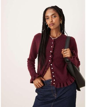 Glamorous Cardigan Mini Bordeaux Con Bottoni E Volant - Rosso