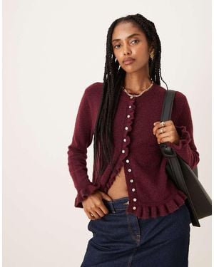 Glamorous Button Down Baby Cardigan With Frill - Red