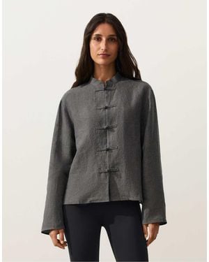Oysho 100% Linen Stand-Up Collar Jacket With Buttons - Grey