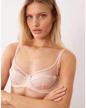 ASOS Pamela Satin & Mesh Quilted High Apex Balcony Underwired Bra - Natural