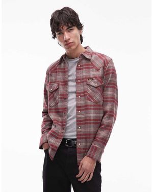 Wrangler Camisa A Cuadros Rojos De Manga Larga De Estilo Wéstern De