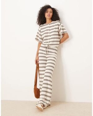 ASOS Pantalones Blanco A Rayas De Pernera Ancha Y Talle Medio Con Diseño De Paneles De - Neutro