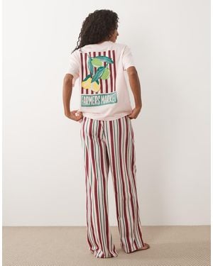 ASOS Oversized Tee And Wide Leg Trousers Pyjama Set - Pink