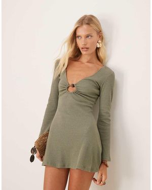 ASOS Gehaakte Mini Jurk Met Lange Mouwen En Hardware Detail - Groen
