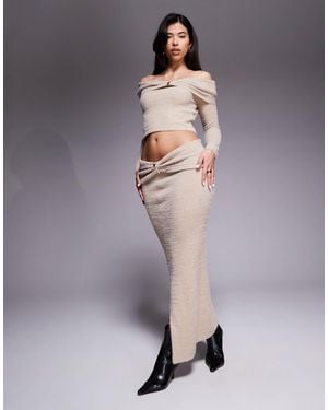 Aria Cove Fluffy Knit Metal Detail Foldover Maxi Skirt - Gray