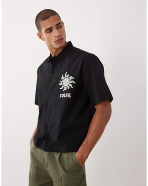 Threadbare 100% Cotton Boxy Fit Short Sleeve Shirt With Sun Graphic - Black