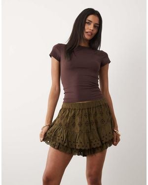 ASOS Broderie And Lace Insert Short - Brown