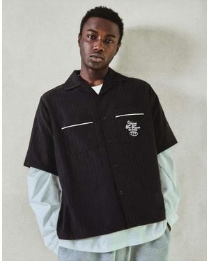 Bershka Embroidered Boxy Short Sleeve Shirt - Black