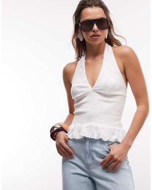 Gina Tricot Halterneck Broderie Anglaise Top - White
