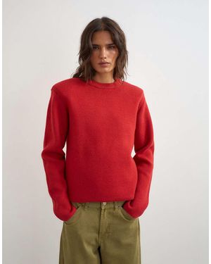 TOPSHOP Gebreide All-Needle Trui Met Schoudervullingen - Rood