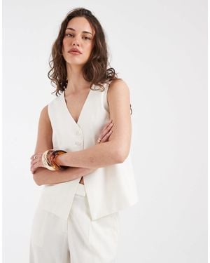 Pieces Asymmetric Linen Blend Tailored Vest - White