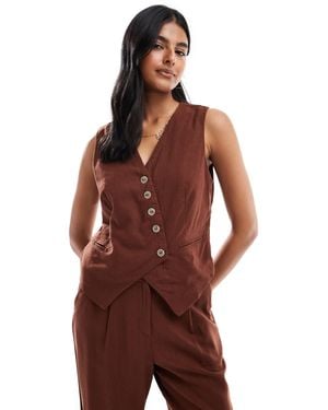 Vero Moda Linen Touch Asymmetric Button Front Waistcoat Co-Ord - Red