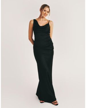 Six Stories Bridesmaid Satin Asymmetric Cowl Neck Maxi Dress - Black
