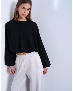 TOPSHOP Bubble Hem Long Sleeve Tee - Black
