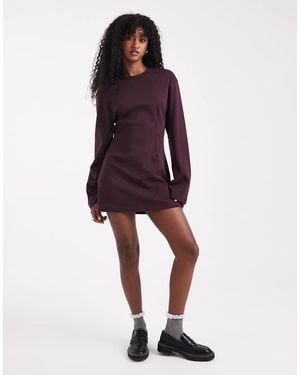 Monki Cinched Waist Long Sleeve Mini T-shirt Dress - Purple