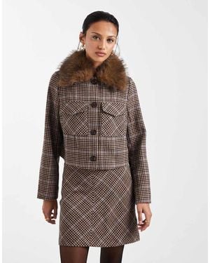 New Look Co-ord Check Boxy Cropped Jacket - Brown