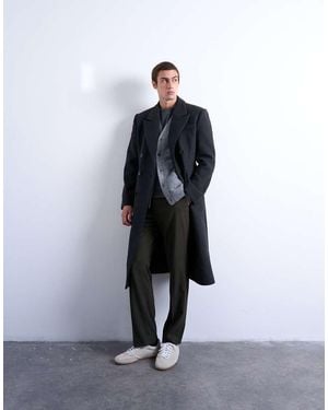 TOPMAN Wool Blend Waisted Double Breasted Overcoat - White