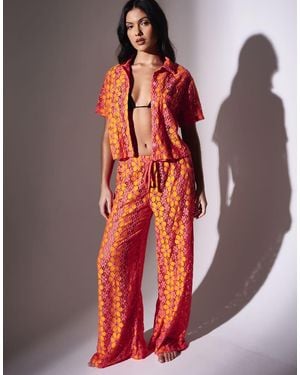 South Beach Floral Crochet Wide Leg Beach Trousers - Multicolour