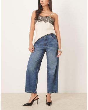 ASOS Ankle Grazer Barrel Leg Jeans With Cinch - Blue