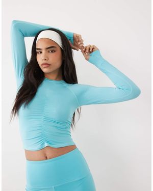 4505 Lightweight Active Ruched Front Long Sleeve Running Top - Blue