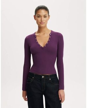 Cotton On Ryan Henley Long Sleeve - Purple