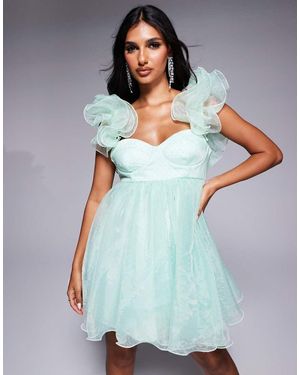 ASOS Organza Ruffle Baby Doll Skater Mini Dress - Blue