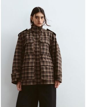 ARRANGE Oversized Funnel Neck Cargo Jacket - Brown