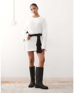 Weekday Oversized Long Sleeve T-shirt Dress - Natural