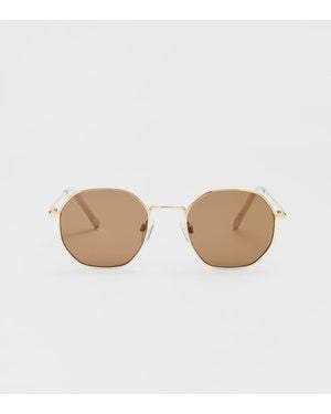 Stradivarius Hexagon Metal Sunglasses - Natural