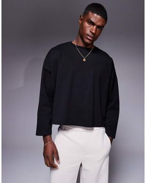 ASOS T-Shirt A Maniche Lunghe Pesante Super Oversize Squadrata Nera - Blu