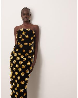 ARRANGE 3d Floral Bandeau Column Maxi Dress - Black