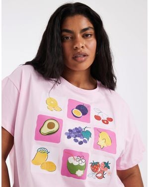 Pieces Plus Pieces Curve Oversized Fruit Graphic T-shirt - Pink