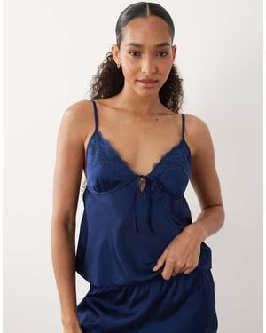 Abercrombie & Fitch Top De Pijama De Tirantes De Satén Con Ribete De Encaje De (Parte De Un Conjunto) - Azul