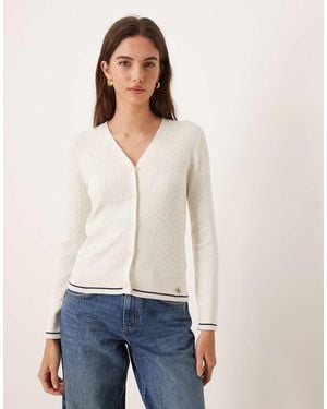 Calvin Klein Woven Label Cable Knit Cardigan - White