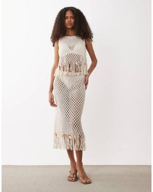 ASOS Premium Hand Crochet Fringed Beaded Skirt - White