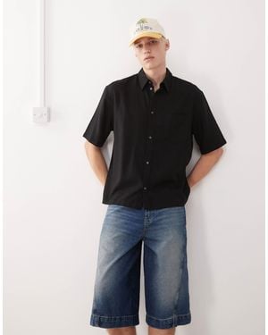 Weekday Linen Oversized Boxy Fit Short Sleeve Shirt - Black