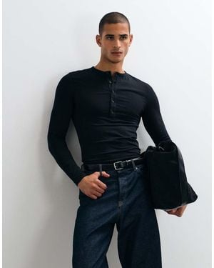 ASOS Muscle Fit Long Sleeve Henley T-shirt - Blue