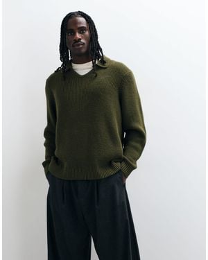 ASOS Polo oversize en maille à col fendu kaki - Vert