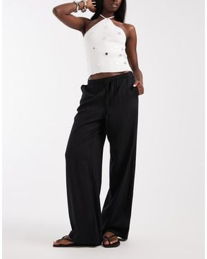 Vero Moda Pantalones Negros De Pernera Ancha Con Cordón Ajustable En La Cintura De Tejido Efecto Lino - Blanco