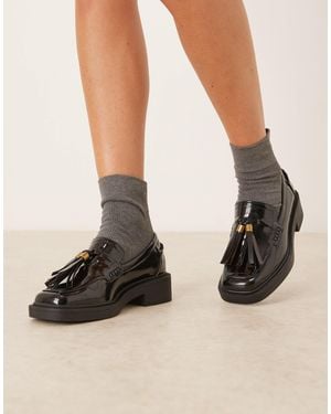 ASOS Matrix Square Toe Tassel Detail Loafers - Black