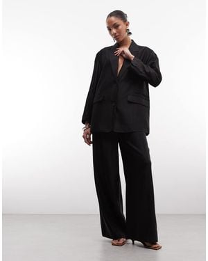 AllSaints Charley Co-ord Tailored Linen Blend Pleated Wide Leg Trouser - Blue
