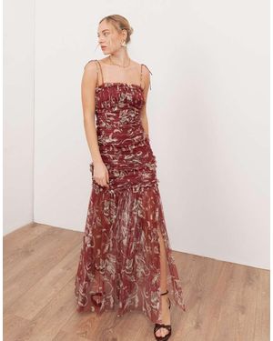 ANAYA Floral Square Neck Ruched Maxi Dress - Pink