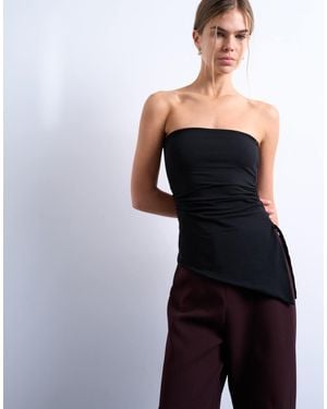 TOPSHOP Ruched Waist Asymmetric Hem Bandeau - Black