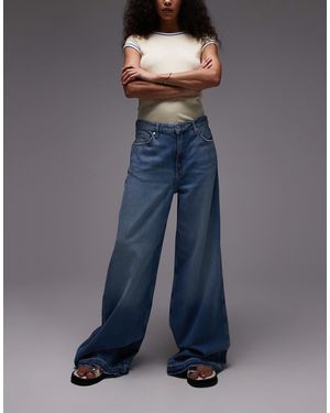 Mango Aba Wide Leg Contrast Hem Jeans - Blue