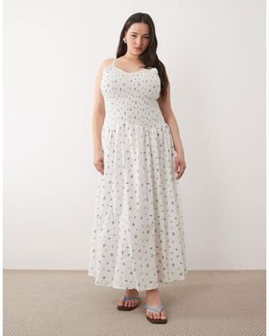 Esmee Curve Shirred Drop Waist Maxi Beach Dress - White