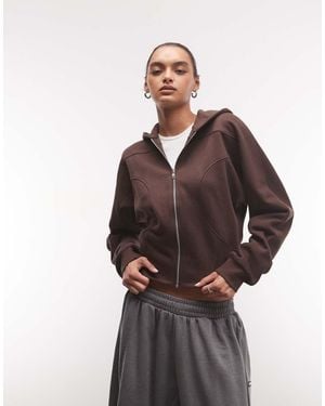 ASOS Cinched Panelled Zip Up Hoodie - Brown