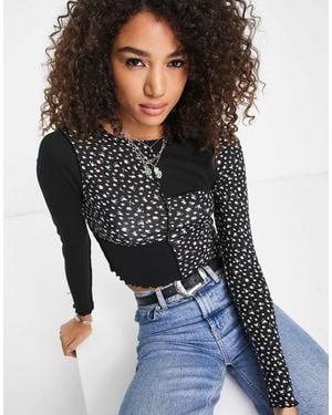 VIOLET ROMANCE Long Sleeve Crop Top - Black