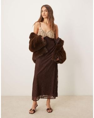 Miss Selfridge Robe nuisette longue avec détails contrastants en dentelle - chocolat - Marron
